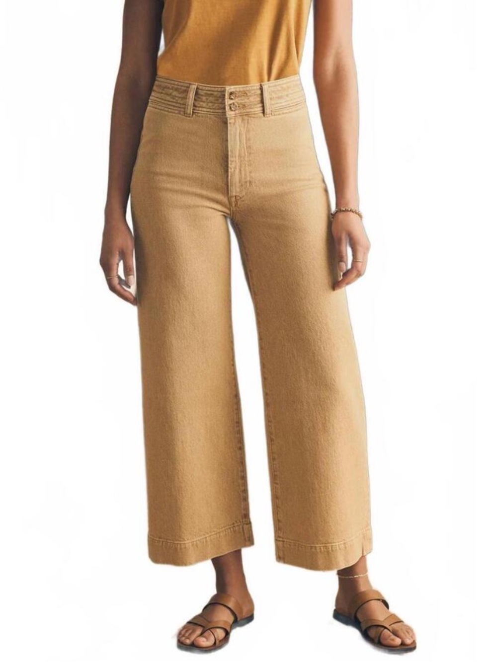 Faherty Harbor Crop Wide Leg Cotton Jeans Ankle Size 27 Gilded Sand Natural Dye